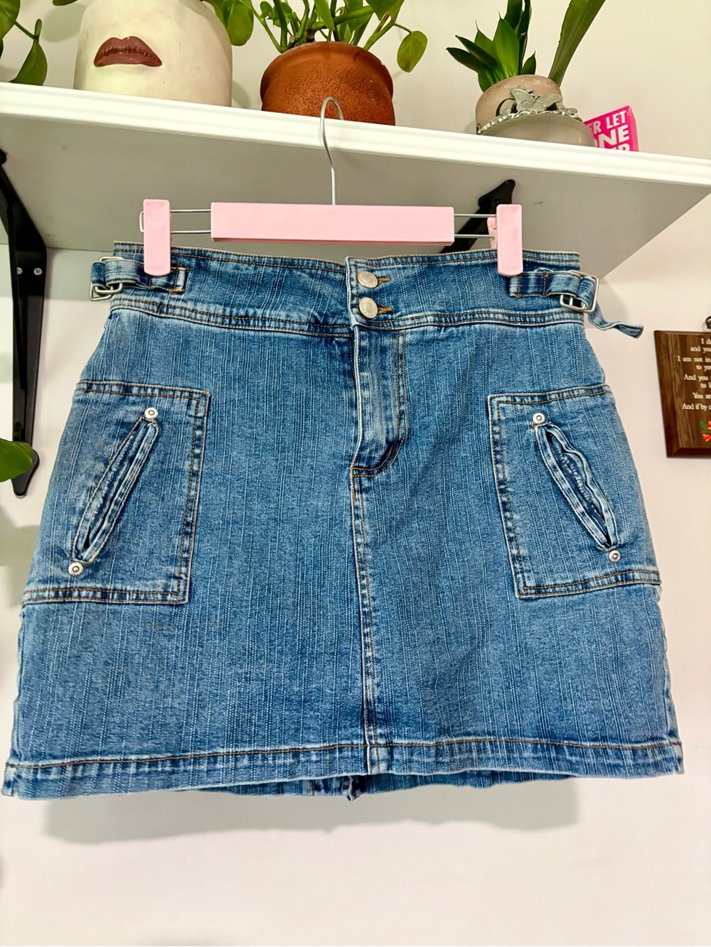 Equipment Blue Denim Pocket Skort with Adjustable Side Tabs